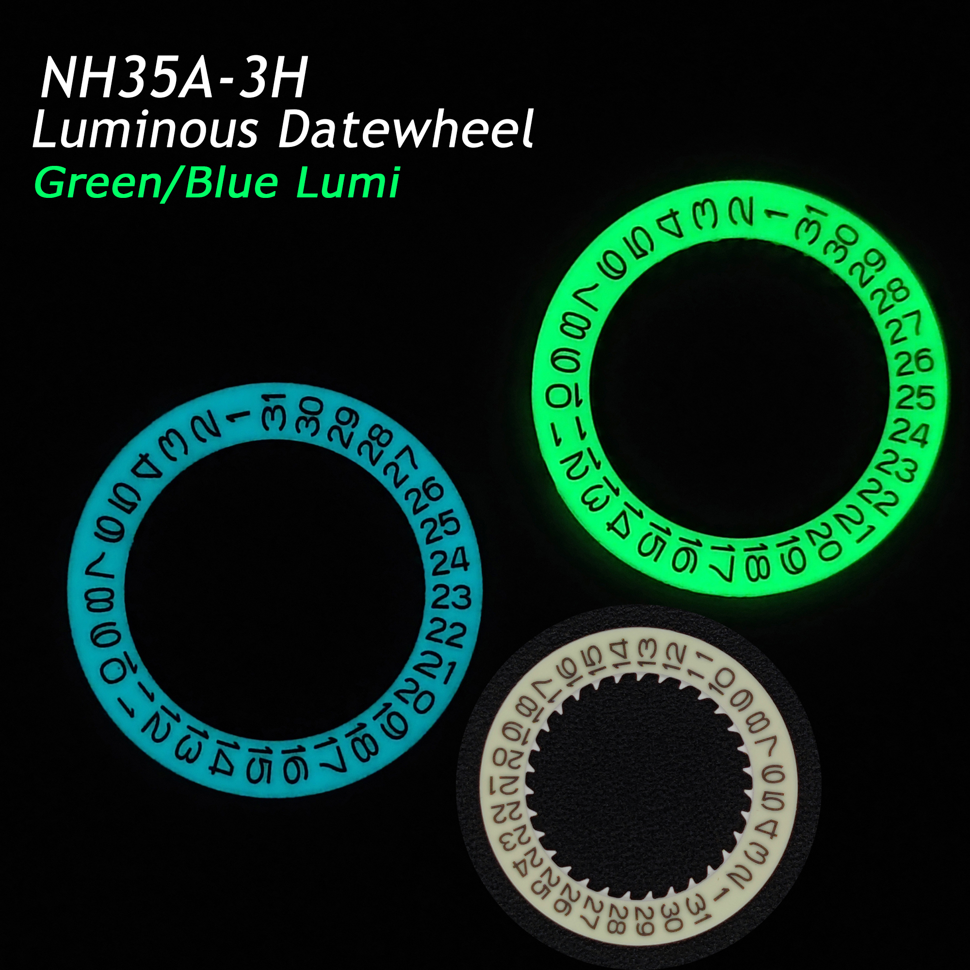 Crystal Press Tool - NH35 Luminous White Date-Wheel 3H Modified