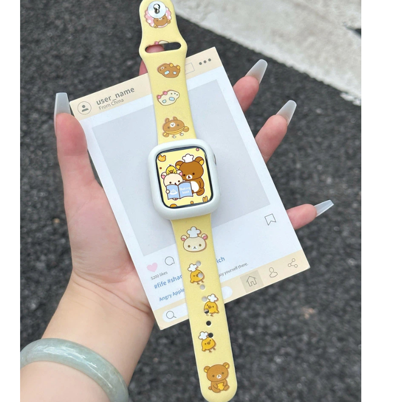 Cute Rilakkuma Print Silicone  - مراجعة Apple Watch Band وسعره