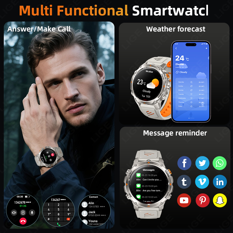 LIGE Rugged GPS Track Smart Wa - مراجعة Smartwatch Watches With Bluetooth وسعره
